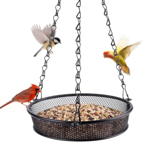 Hanging Bird Feeder, Platform Feeders for Outdoors, Metal Mesh | Black, Rust-Proof, Durable Platform Feeders for Garden Decoration, Great for Attracting Wild Birds, Gift for Bird Lovers