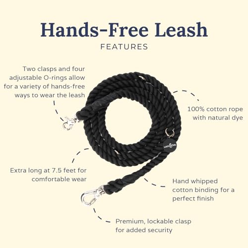 Midnight Hands-Free Rope Leash - color: Midnight Black Hands-Free Dog Leash