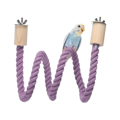 Bird Rope Perch Swing, Stand Rope Perch Standing Pole Accessory Climbing Swing Paw Grinding 32 Inch, (Purple) Intended for Parrot/Parakeet/Budgies/Cockatiels/Lovebirds - color: Purple, size: 32 Inch
