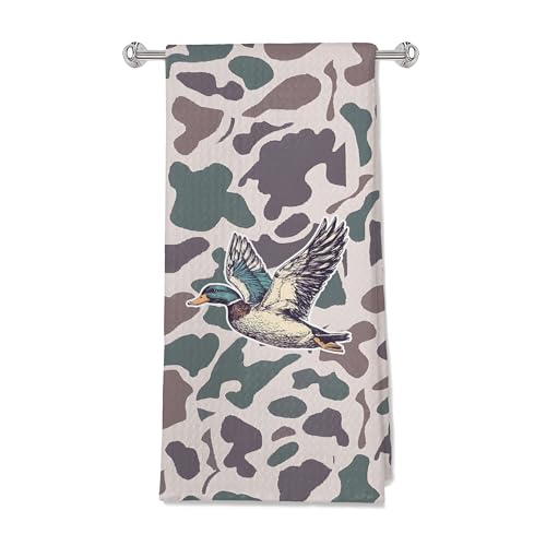 Vintage Camo Mallard Duck Kitchen Towels, Duck Hunting Accessories Dish Tea Towels for Kitchen, Camouflage Farm Animal Decorative Hand Towels for Bathroom, 16x24 Inches - color: Color 01
