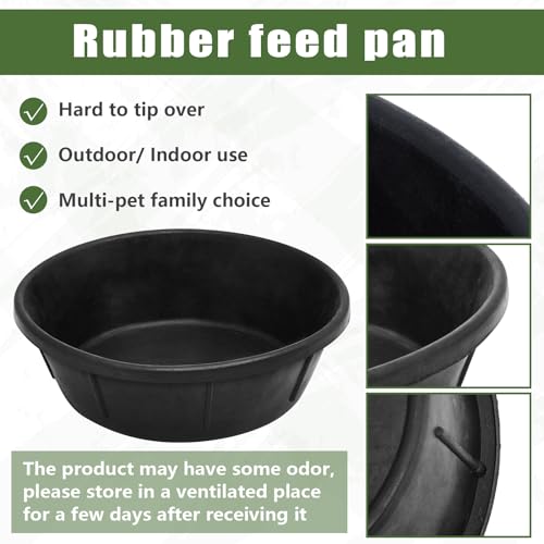Sadnyy 3 Pack Heavy Duty Rubber Feed Pan 8 Quart/ 2 Gallon, Non Tip Anti Kick Design for Horses Goats Pigs, Chicken Dust Bath Tub, Farm Animal Feeder Bucket 14.5 Inch - size: 8 Quart/ 2 Gallon