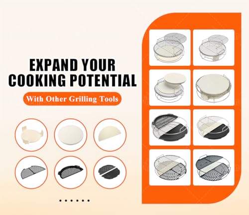 Expander Rack with Drip Pan for Big Green Egg Large, Green Egg Accessories | Green Egg Replacement Parts Eggspander Rack for BGE 5 Piece Kit Conveggtor Basket with Removable Cooking System