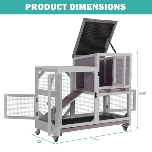 Rabbit Hutch Indoor for 2-4 Rabbits & Guinea Pigs，Bunny Cage with Slide-Out Plastic Trays，Wooden Small Animal Cage for Rabbits, Bunnies, and Guinea Pigs - color: (Grey-AIR7013)