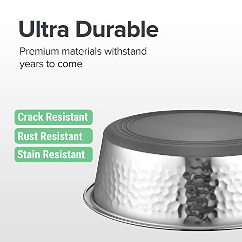 URBUDDIES 2 Pack Hammered Stainless Steel Dog Bowls, 4 Cup, Gray Bottom | Premium Metal Dog Bowls with Non Slip Rubber Bottom, Dishwasher Safe, Easy to Clean - size: 4-Cup