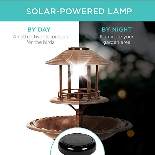 Best Choice Products Solar Outdoor Bird Bath Vintage Resin Pedestal Fountain Decoration for Yard, Garden w/Planter Base, Feeder, Decorative Bird Cage, Fillable Stand - Bronze - color: Bronze