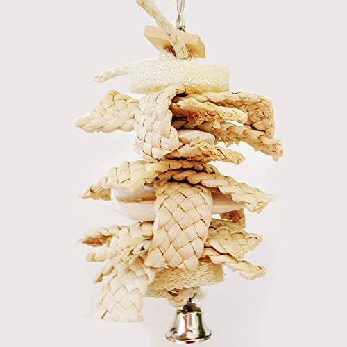 Litewoo Natural Bird Toys Parrot Chew Loofah with Bell Swing for Parakeet | Natural loofah grass, safe for beak grinding, easy cage install, for small-medium bird/cockatiel/budgie/lovebird/cage