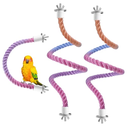3 Pcs Bird Rope Perches Gradient Color, Bendable Parrot Bird Perch Rope Stand for Cage, Stand Climbing Stand Toy for Cockatiels, Lovebirds, Budgies, Parakeets (2 Long + 1 Short) - size: 1 Short + 2 Long