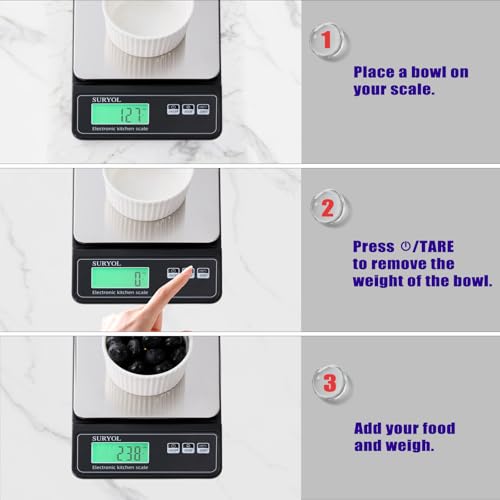 Digital Food Scale 0.5g/0.1oz Kitchen Scale - 11lb 5 Units Tempered Glass & Stainless Steel - Food Weight Scale Grams and Ounces for Cooking, Baking