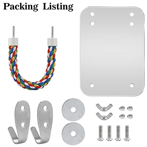Mygeromon Bird Mirror for Cage with Parrot Rope Perches | for Parakeet, Budgerigar, Lovebird
