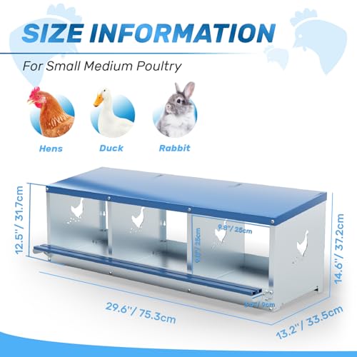 Chicken Nesting Box for Laying Eggs 3 Holes Metal Nest Box for Chicken Hens Ducks Poultry Protect Eggs Chicken Coop Easy Egg Collection Wall Mount Nest Box for Chicken Coop - size: 3 Compartments