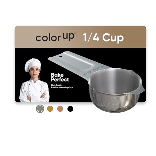 Color Up ¼ Cup Measuring Cup (60 ml) – Premium Chrome Stainless Steel, Accurate for Wet & Dry Ingredients, Embossed Markings, Easy-Pour Spouts, Dishwasher-Safe, Kitchen Essential - size: 1/4 Cup (60 ml) Chrome