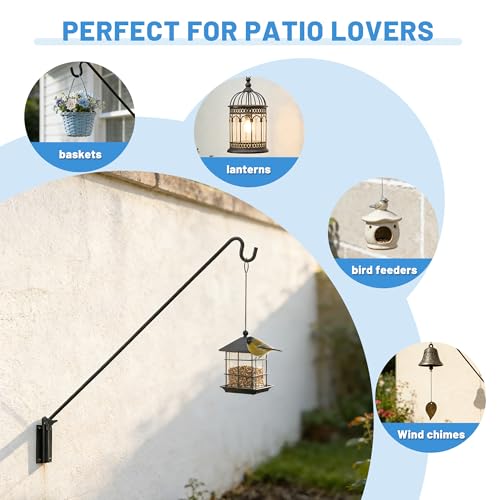 ERYTLLY 2 Packs Heavy Duty Deck Hook Wall Mounted, Extensible and Adjustable Deck Hook for Hanging Bird Feeder, Plants, Suet Baskets,Wind Chimes,Lanterns and More - size: Wall Pole - Adjustable Length - 2 Packs