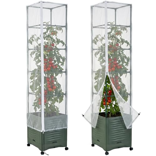 2 Pcs Garden Bird Netting Plant Cover for Square Tomato Cage, 78.7" x 21.6" Insect Bird Barrier Tomato Cage Net with Zipper & Drawstring, Tomato Trellis Netting Protection Cover for Protecting Plants - color: 2 Pcs, size: 78.7 x 21.6 inch