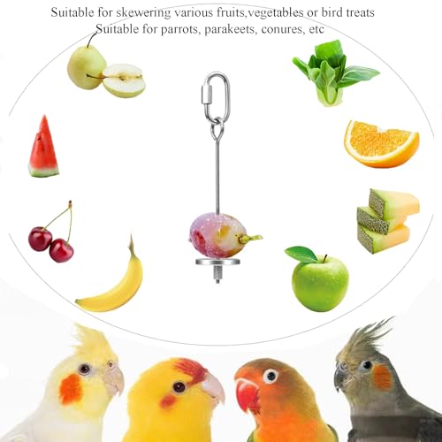 2pcs Hanging Bird Treat Skewer Parrot Fruit Feeder, 5.9 Inch Stainless Steel Bird Food Holder Parrot Fruit Food Skewer with Washer Nut Parakeet Treat Holder Feeder for Parrot Budgie Conure, LXLVOUEG - size: Screw-5.9inches-2P