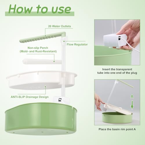 Automatic Parakeet Bird Bath, Fountain Birdbath with USB, 1 Set | for Pet Birds, Cockatiel Lovebird, Easy-to-Use, Green