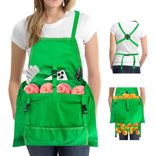 Gardening Apron Harvest Apron with Pockets, Green Garden Apron, Adjustable Waist Belt - color: Cross Back Apron