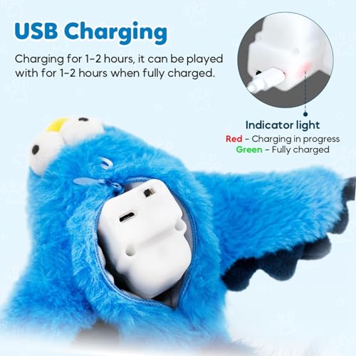 Upgraded Flappy Chase Cat Toy, Interactive Chirping Bird Cat Toy,Chirping Bird Cat Toy Flapping Wings, Flying Interactive Simulation Electric Cat Toy (Blue Large) - color: Blue