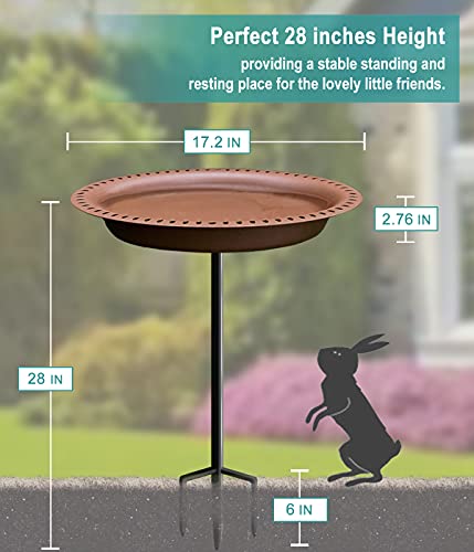 Extra-Large Freestanding Birdbaths Bowl, Detachable Decoration Spa with Metal Stake Stand & Birdfeeder for Outdoor Garden, Oval Style, Chocolate - color: Chocolate, size: 1-¼ gal