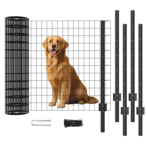 Welded Wire Garden Fence, 35.4Inch x 50FT Steel Poultry Fencing | Rust-Resistant Galvanized Animal Barrier Fence with Upgraded Metal Posts for Vegetable Garden, Flower Bed, Lawn, Backyards - color: Black, size: 35.4Inch x 50FT