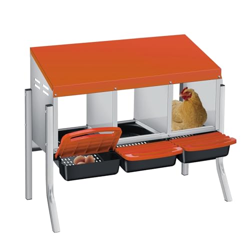  Chicken Nesting Box with Cleanable Pull Out Trays, 3 Hole Roll Away Nesting Box for Laying Hens, Wall Mount or Placed Design for Easy Egg Collection ﻿ - color: Orange, size: 3 Holes with legs