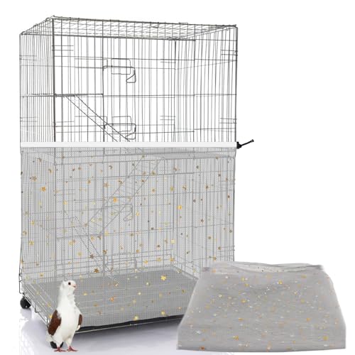 Bird Cage Seed Catcher, 60-118'' Large Bird Cages Cover, 31.5'' H Adjustable Nylon Bird Cage Mesh Net, Soft Airy Bird Cage Skirt Guard Accessories for Parrot Parakeet Macaw (Gray) - color: Grey, size: Large