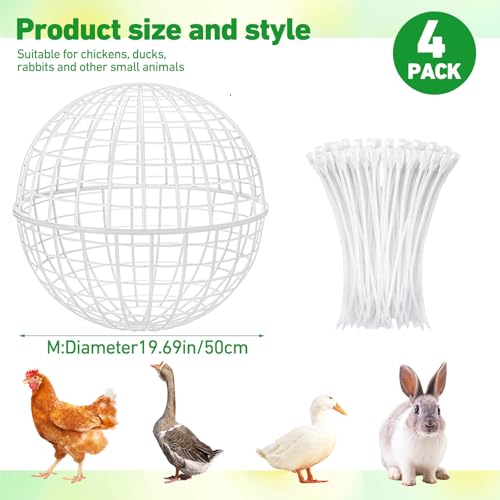 Leinuosen 4 Pack Chicken Ball Cage Movable Mesh Rabbit Coops Plastic Detachable Rolling Safety Hutch Prevents Dog Bites Horse Trampling for Bird Duck Outdoor(White) - color: White