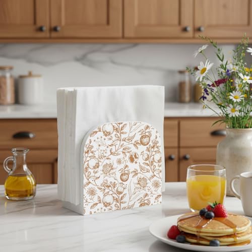 Vintage Floral Bird Pomegranate Wood Napkin Holder, Rustic Fruit Tree Botanical Wooden Standing Napkin Dispenser for Table Home Kitchen Dining Room Party Cafe Bar Decorations - color: Vintage Floral Bird