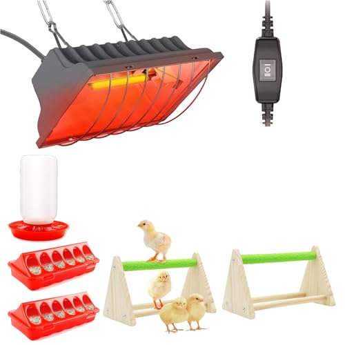 Chick Feeder and Waterer Kit with Chick Perch, Chicken Coop Heater,1L Chick Waterer, Flip Top Poultry Feeder, Chick Starter Kit for Chick Brooder, Baby Chicken Supplies for Baby Chick, Duck and Quail