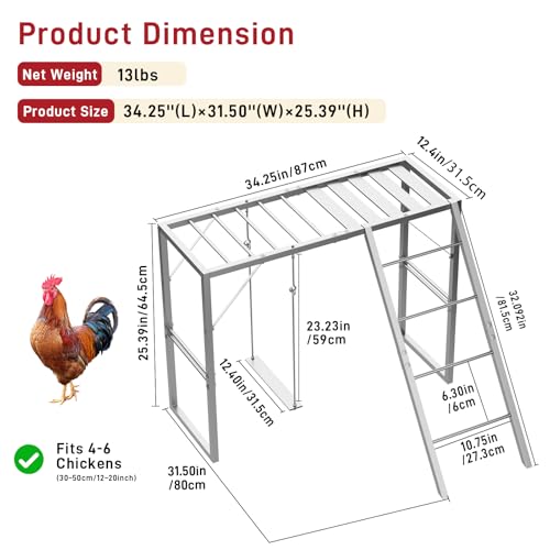 Metal Chicken Perch with Swing & Ladder for Coops or Runs, Gray | Rustproof Roosting Bars, Chicken Coop Accessories for Outdoor Chicken Playground & Jungle Gym to Keep Flock Happy and Active - color: Gray