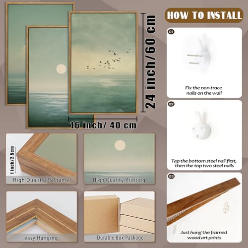 QTUSYUR Japandi Wall Art - Large Farmed Minimalist Sage Green Sunset Art Print - Abstract Calm Seascape Artwork for Bedroom Yoga Room - Scandinavian Zen Peaceful Wall Picture for Home Decor 16”×24”×3 - style: Seascape