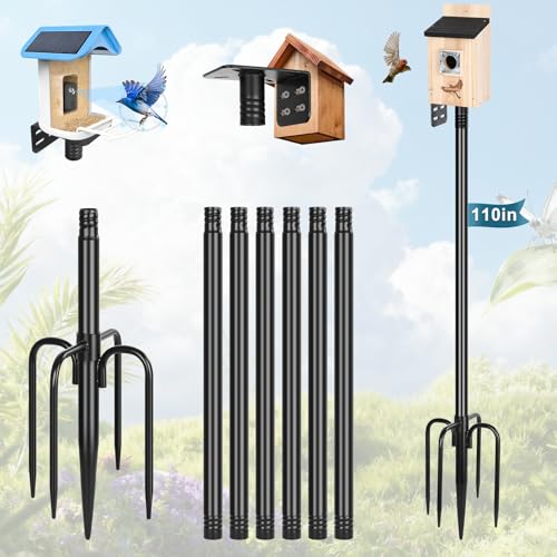Gtongoko Smart Bird Feeder Pole 1-Inch Dia 110 Inch Bluebird House Pole for Outdoors Weather Station Heavy Duty Metal Mounting Kit Adjustable Bird Feeder Stand Black - color: 110 Inch