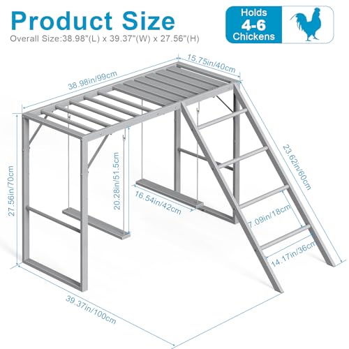 Sunexinlo Chicken Perch with Swing Set, Roosting Bars for Chickens in Coop for Pet Chickens' Health and Happiness, Metal Chicken Toys Accessories for Backyard Farms, Gray