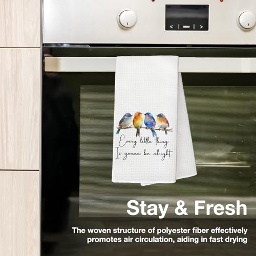 Every Little Thing is Gonna Be Alright Kitchen Towels, Sparrow Bird Gifts for Bird Lovers Women, Bird Kitchen Towels for Women, Inspirational Quotes Tea Towels Kitchen Hand Towels 16x24 Inch - color: Patterned