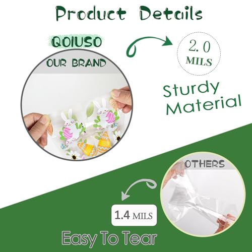 QOIUSO 100pcs Easter Treat Bags: Clear Easter Cellophane Bags for with Twist Ties for Candy Goodie Cookies Sweet and Gifts Packaging - 4 Style Plastic Party Favors Bags - color: Easter-100pcs