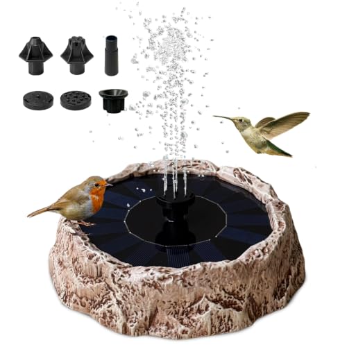 Upgrade Solar Fountain for Bird Bath Granite Rock Solar Water Fountain Pump with 6 Nozzles for Hummingbird Birdbath Lawn Fish Tank and Aquariums, High Efficiency & Anti-Clogging