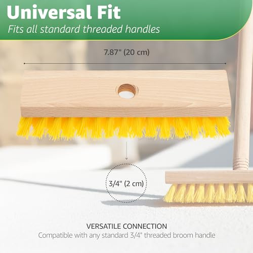 Deck Scrub Brush Head 7.87" - Heavy Duty Concrete & Wooden Deck Scrub Brush with Hard Nylon Bristles (Pack of 2) - size: 7.87" (Pack of 2)