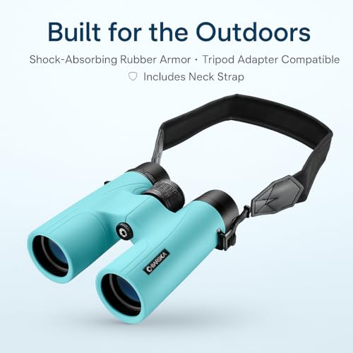 Barska Crush 10x42 Binoculars – Lightweight, Compact & Shockproof Design in Bright Colors for Hiking, Travel, Concerts, Sports, Great Gift Idea – Case & Strap Included - color: Breeze Blue