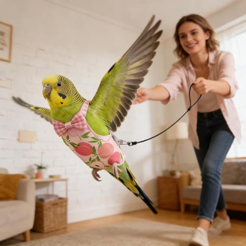Bird Flying Suit Reusable Washable Pet Parrot Suit | Bird Traction Rope for Macaws Sparrow Parakeet Lovebird Conures Cockatiels - color: apple