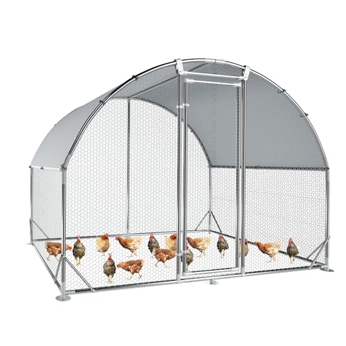 Large Metal Chicken Coop Round Top Upgrade Tri-Supporting Wire Mesh Chicken Run,Chicken Pen with Water-Resident and Anti-UV Cover,Duck Rabbit House Outdoor (6.5'L x 9'W x 6.5'H) - size: 78.0"L x 108.1"W x 78.0"H