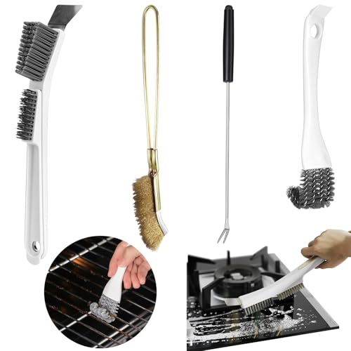 4Pcs Bird Cage Cleaner Brush Kit,Birdcage Cleaning Brush with Long Handle,Bird Cage Accessories Stainless Steel Poop Remover Fork Cleaner for Small Animal Cages - color: set B