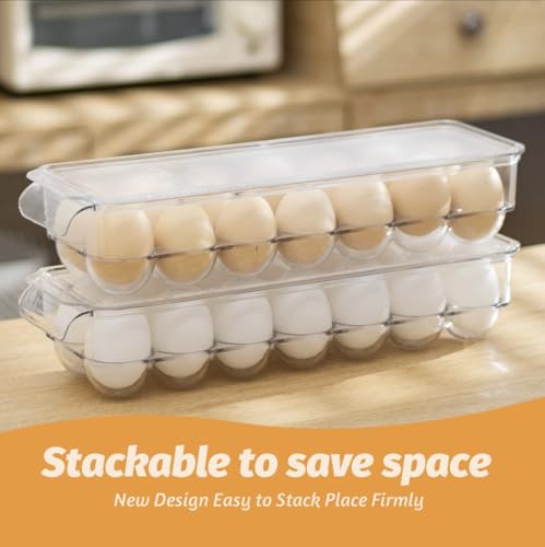 Egg Holder Container for Fridge with Lid and Handle, Clear Plastic Egg Storage Organizer Bins for Refrigerator, Stackable Tray Holds 14 Eggs. (28 Eggs, 2 Packs)