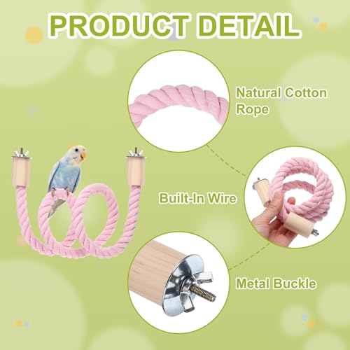 Bird Rope Perch Swing, Stand Rope Perch Standing Pole Accessory Climbing Swing Paw Grinding 39 Inch, (Pink) Intended for Parrot/Parakeet/Budgies/Cockatiels/Lovebirds - color: Pink, size: 39 Inch