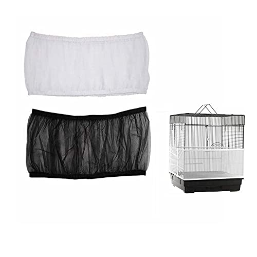 ISMARTEN Bird Cage Seed Catcher (2 Pack), Airy Gauze Bird Cage Cover Seeds Guard Dust-Proof Universal Birdcage Accessories Mesh Net Cover (Black + White, M) - color: Black + White, size: Medium