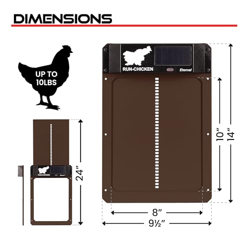 RUN-CHICKEN Door Eternal – Solar Automatic Chicken Coop Door with Built-in Solar Power & Battery Backup, Smart App & Timer Control, Weatherproof Aluminum, Predator-Proof, Easy to Install (Brown)