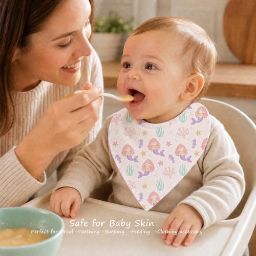 Baby Organic Cotton Teething Cloth Newborn Baby Burp Cloth Bandana Drool Cloth for Drooling Cotton Baby Gifts - color: Mermaid