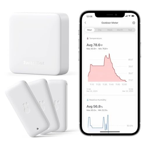 SwitchBot WiFi Thermometer Hygrometer 3 Pack with Hub Mini, IP65 Indoor Outdoor Thermometer Wireless, Humidity/Temperature/Dewpoint/VPD/Absolute Humidity Sensor with Smart Alerts, Works with Alexa