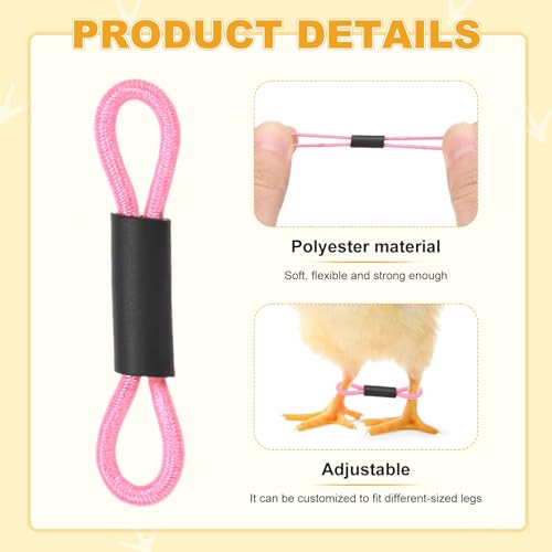 M METERXITY 100-Pack Adjustable Chick Leg Bands, 1.38" x 0.2" Polyester Chicken Leg Brace for Chicks/Ducks/Birds [Pink] Poultry Leg Bands - color: Pink