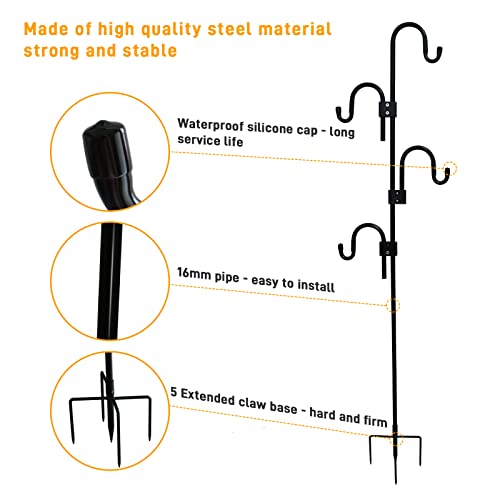 Shepards Hooks for Outdoor Adjustable Bird Feeder Pole with 5 Base Prongs 76 Inch Heavy Duty Garden Hanging Holder for Lanterns, Solar Lights, Bird Feeder, Wedding, Planter Pot-4 Hooks - color: 4 hooks-76in