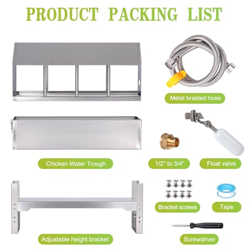 Automatic Chicken Waterer Metal Chicken Water Feeder Stainless Large Chicken Waterer System Auto Poultry Waterer Dispenser with Stand Legs for Pigeon, Duck, Goose, Geese,Quail,Turkeys