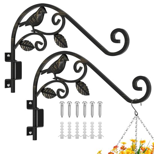 2 Pack Plant Hangers Outdoor 15.15 inch Swivel Plant Wall Hanger Sturdy Wrought Iron Plant Hangers Indoor Wall Mount, Hanging Plant Bracket for Bird Feeders, Planters, Lanterns, Wind Chime - color: Black - 2 Pack